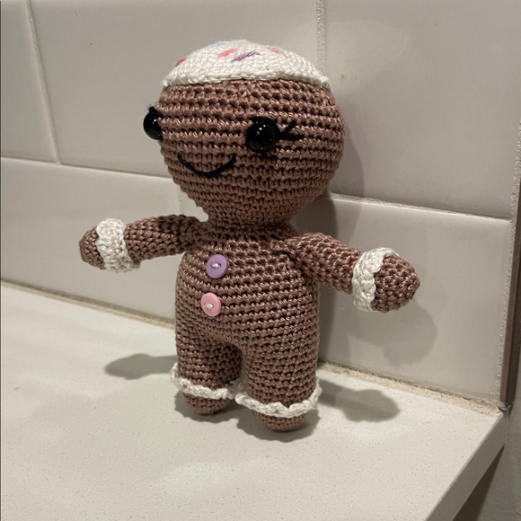 Handcrafted Gingerbread Doll Holiday Christmas Decor Amigurui Crochet - Picture 2 of 10
